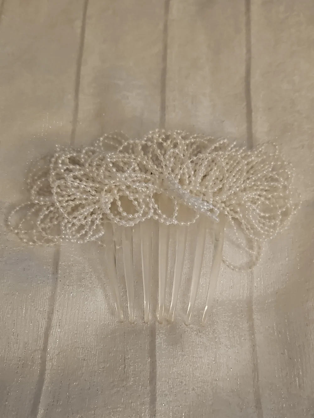 Vintage Large White Pearl Beaded Bridal Acrylic Hair Comb
